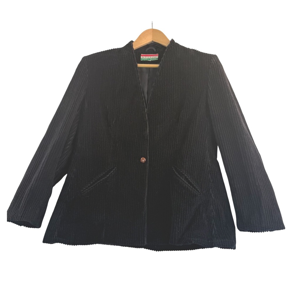Bottolino Blazer Size 16 Black Corduroy Long Sleeve Single Button Jacket
